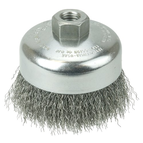 Threaded Hole 0.02 Wire Diameter 3-1/2 Diameter Carbon Steel 5/8-11 Arbor Pack of 1 Weiler Vortex Pro Wire Cup Brush Partial Twist Knotted 13000 RPM