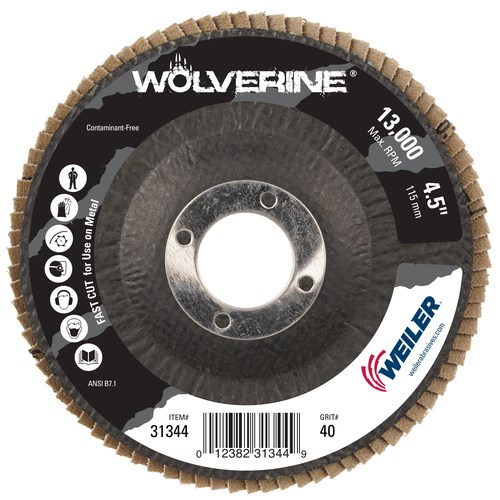 Weiler Corporation 50107 Threaded Hole 4-1/2 Dia. Ceramic Aluminum Oxide Type 29 80 Grit Phenolic Backing Pack of 1 4-1/2 Dia Weiler Saber Tooth Abrasive Flap Disc 