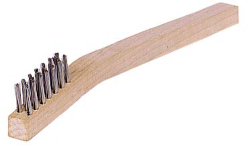 Small Hand Wire Scratch Brush, Stainless Steel Fill, Wood Block, 3