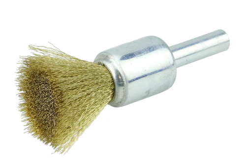 Weiler 1/2" Crimped Wire End Brush, .005" Brass Fill 10158