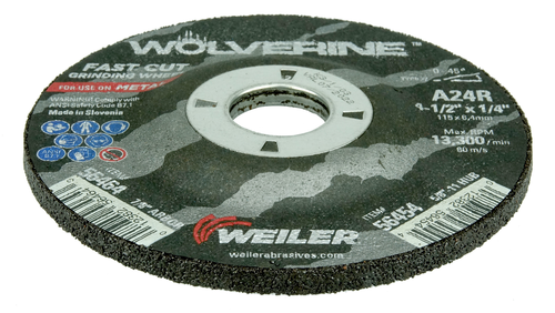 Weiler Wolverine Type 27 Grinding Wheel – 5" X 1/4", A24R, Aluminum Oxide, 5/8-11 UNC Nut (Pack Of 10)