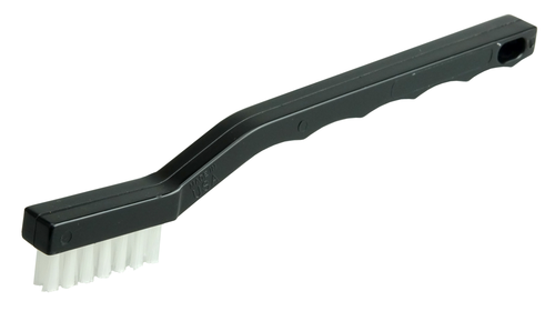 Small Hand Wire Scratch Brush, .012 White Nylon Fill, Plastic