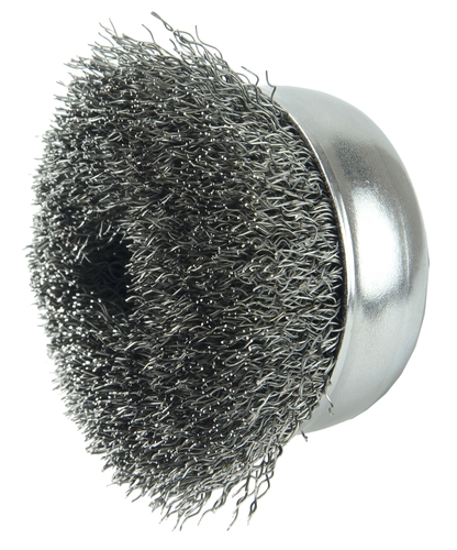 2" Crimped Wire Utility Cup Brush, .008" Steel Fill, 1/4" Stem