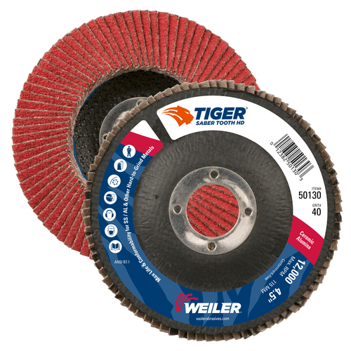 4-1/2 Tiger Ceramic High Density (TY27) Abrasive Flap Disc, 40C, 7