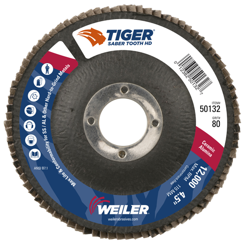4-1/2 Tiger Ceramic High Density (TY27) Abrasive Flap Disc, 80C, 7