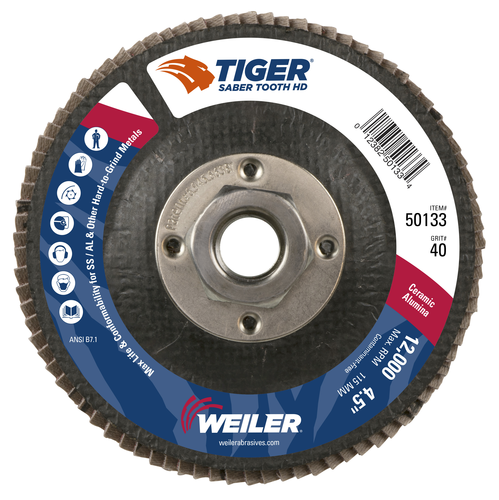 4-1/2 Tiger Ceramic High Density (TY27) Abrasive Flap Disc, 40C, 5